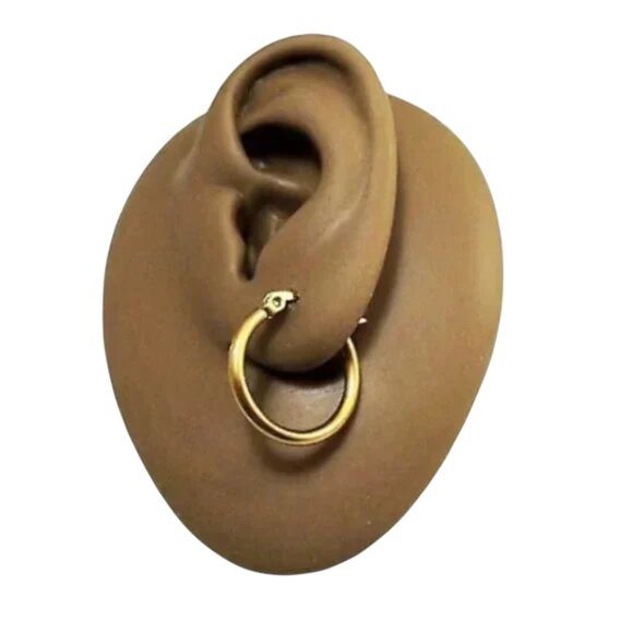 3/4 Inch 20mm Tube Hoop Pierced Post Earrings Gold Tone - Picture 2 of 5